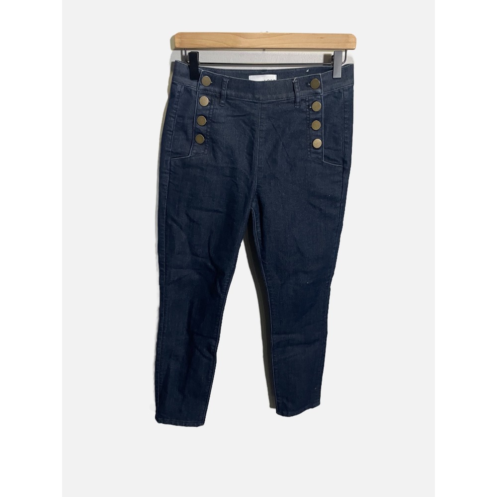 LOFT Sailor Jeans Womens 4/27 Dark Blue Gold Button High Rise Skinny Nautical